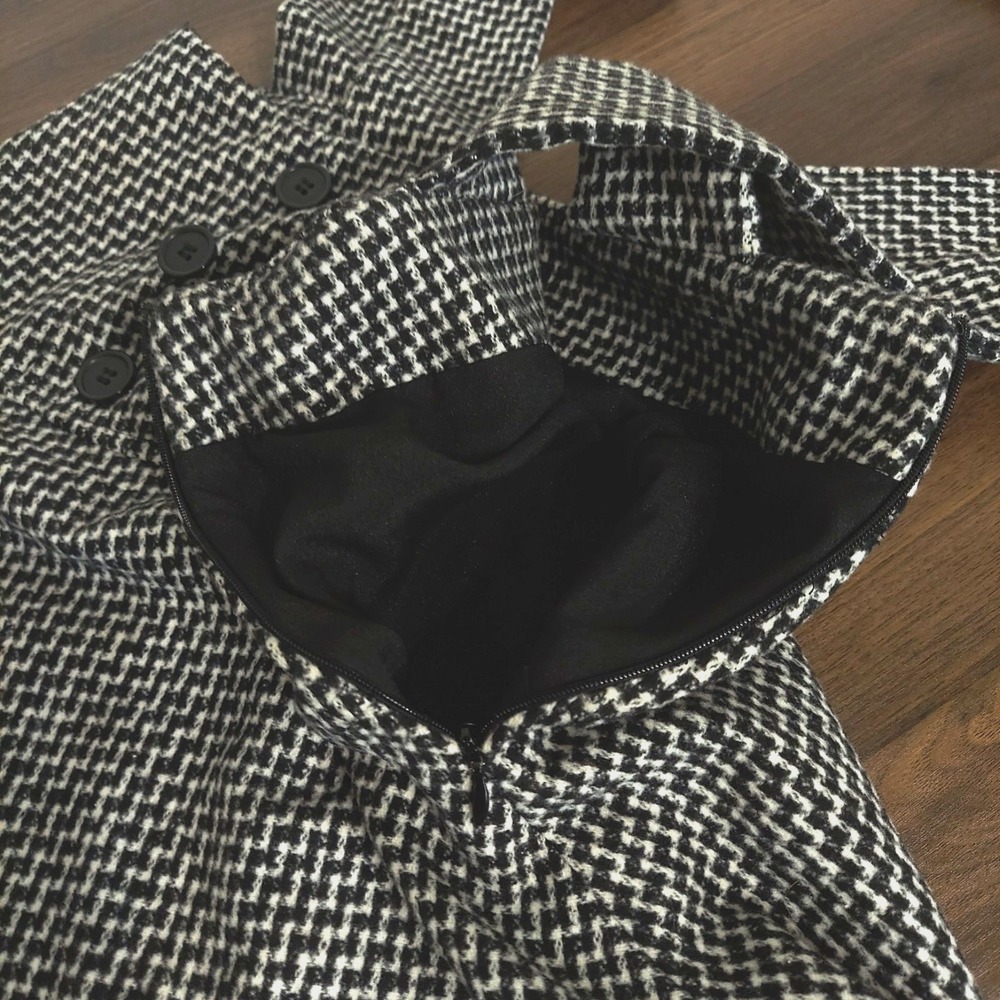 Forever 21 Houndstooth Pinafore Mini Dress S Suspender Preppy Academia Black‎ - Picture 7 of 14